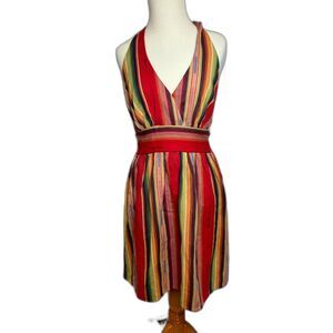 Cowgirl Justice Multicolor Stripe Halter Dress Serape Mini Vacation Resort sz L